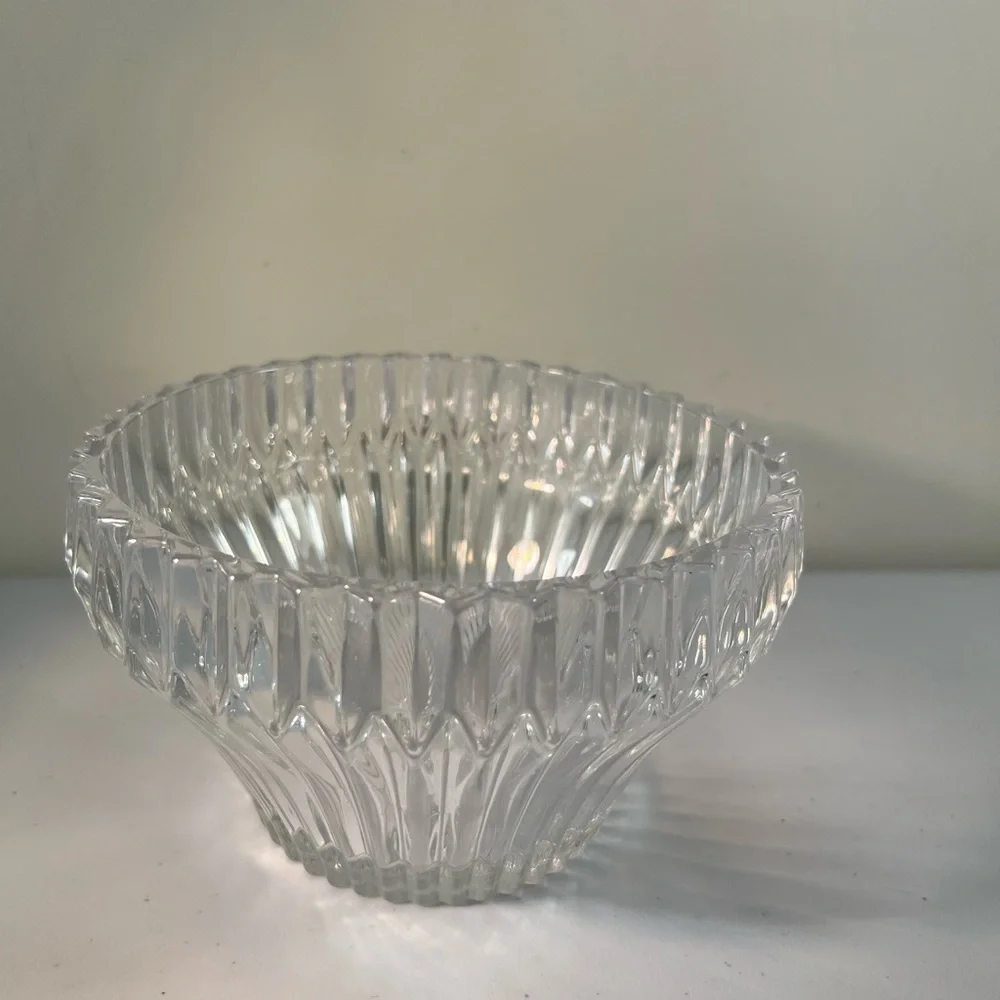 Lead Crystal Bowl Deep Cut Glassware Sleek Vertical Lines Heavy Bowl Wedding
